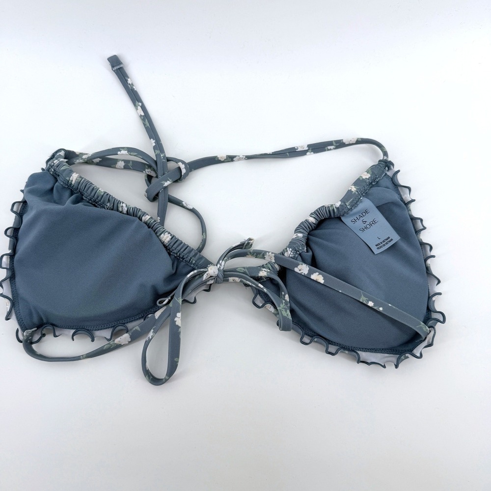 Shade & Shore Bikini Top Floral Ruffle Large Blue Womens Swimwear Triangle - Picture 2 of 2